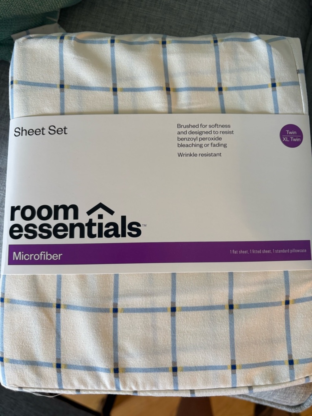 room essentials Microfiber Twin XL Sheet Set - Blue Plaid